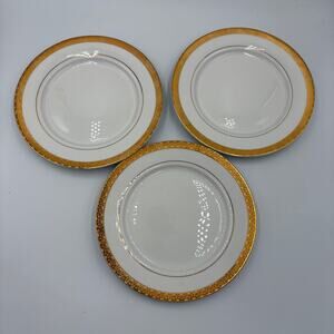 Sango Georgetown 8455 Dinner Plates Set of 3 Gold Rim White Porcelain 8"